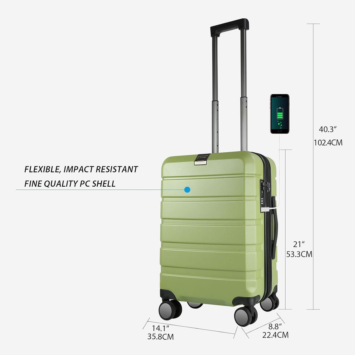 Hardside Expandable Carry On Luggage with Spinner Wheels & Built-in TSA Lock, Durable Suitcase Rolling Luggage with USB Port, Carry-On 20-Inch, White