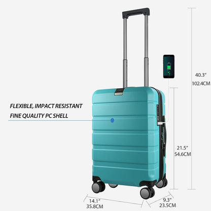 Hardside Expandable Carry On Luggage with Spinner Wheels & Built-in TSA Lock, Durable Suitcase Rolling Luggage with USB Port, Carry-On 20-Inch, White