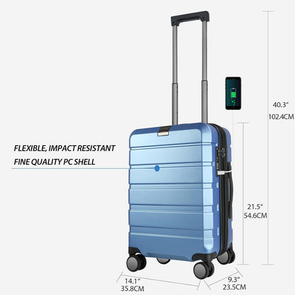 Hardside Expandable Carry On Luggage with Spinner Wheels & Built-in TSA Lock, Durable Suitcase Rolling Luggage with USB Port, Carry-On 20-Inch, White