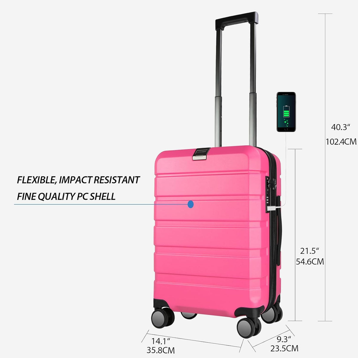 Hardside Expandable Carry On Luggage with Spinner Wheels & Built-in TSA Lock, Durable Suitcase Rolling Luggage with USB Port, Carry-On 20-Inch, White