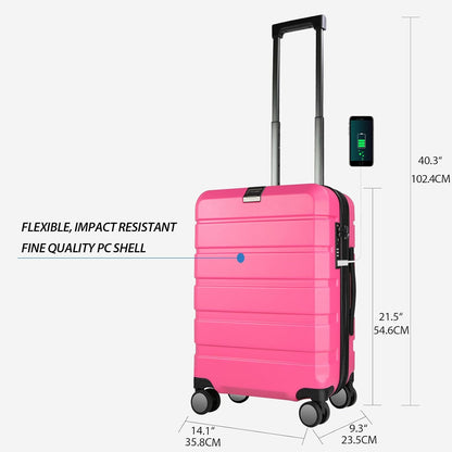 Hardside Expandable Carry On Luggage with Spinner Wheels & Built-in TSA Lock, Durable Suitcase Rolling Luggage with USB Port, Carry-On 20-Inch, White