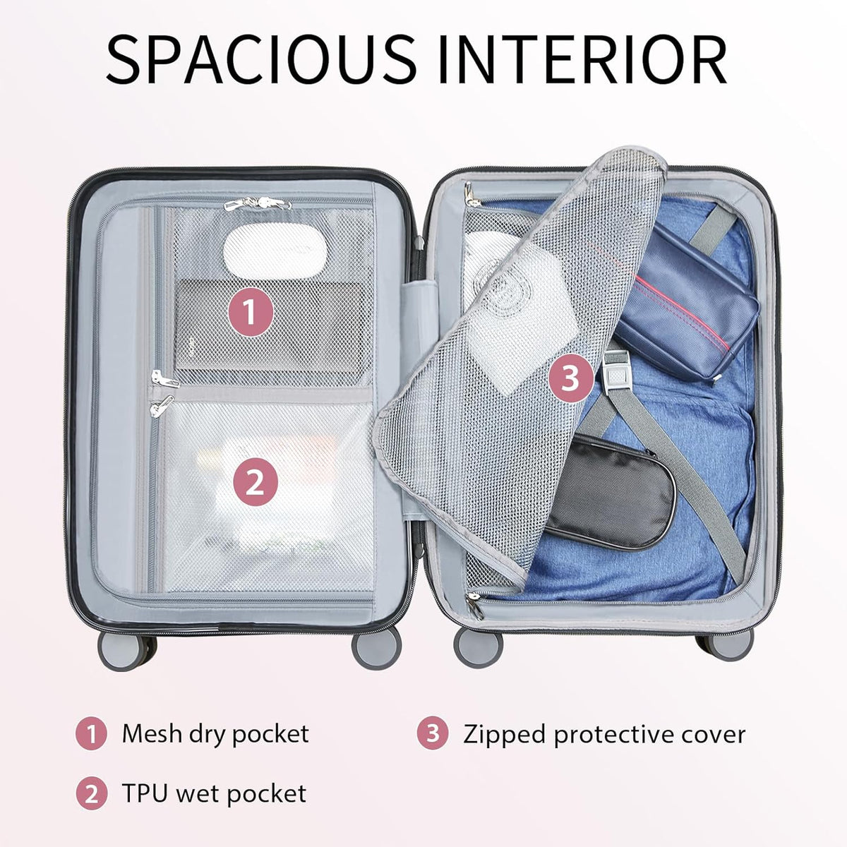 Hardside Expandable Carry On Luggage with Spinner Wheels & Built-in TSA Lock, Durable Suitcase Rolling Luggage with USB Port, Carry-On 20-Inch, White