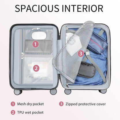 Hardside Expandable Carry On Luggage with Spinner Wheels & Built-in TSA Lock, Durable Suitcase Rolling Luggage with USB Port, Carry-On 20-Inch, White