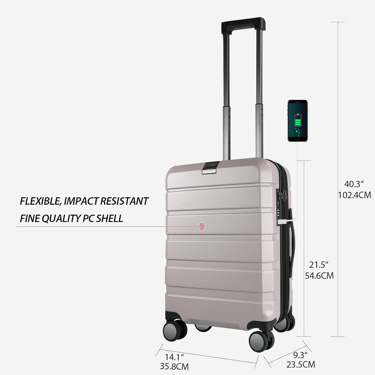Hardside Expandable Carry On Luggage with Spinner Wheels & Built-in TSA Lock, Durable Suitcase Rolling Luggage with USB Port, Carry-On 20-Inch, White