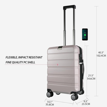 Hardside Expandable Carry On Luggage with Spinner Wheels & Built-in TSA Lock, Durable Suitcase Rolling Luggage with USB Port, Carry-On 20-Inch, White