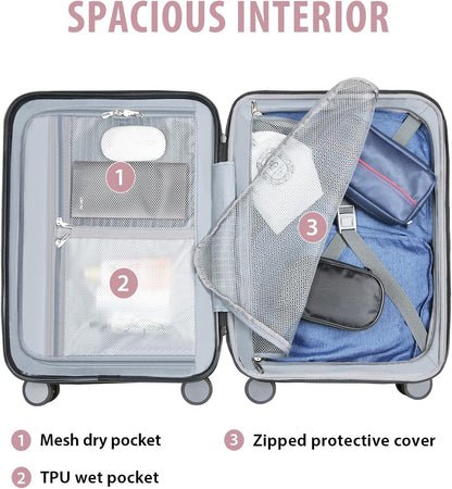 Hardside Expandable Carry On Luggage with Spinner Wheels & Built-in TSA Lock, Durable Suitcase Rolling Luggage with USB Port, Carry-On 20-Inch, White