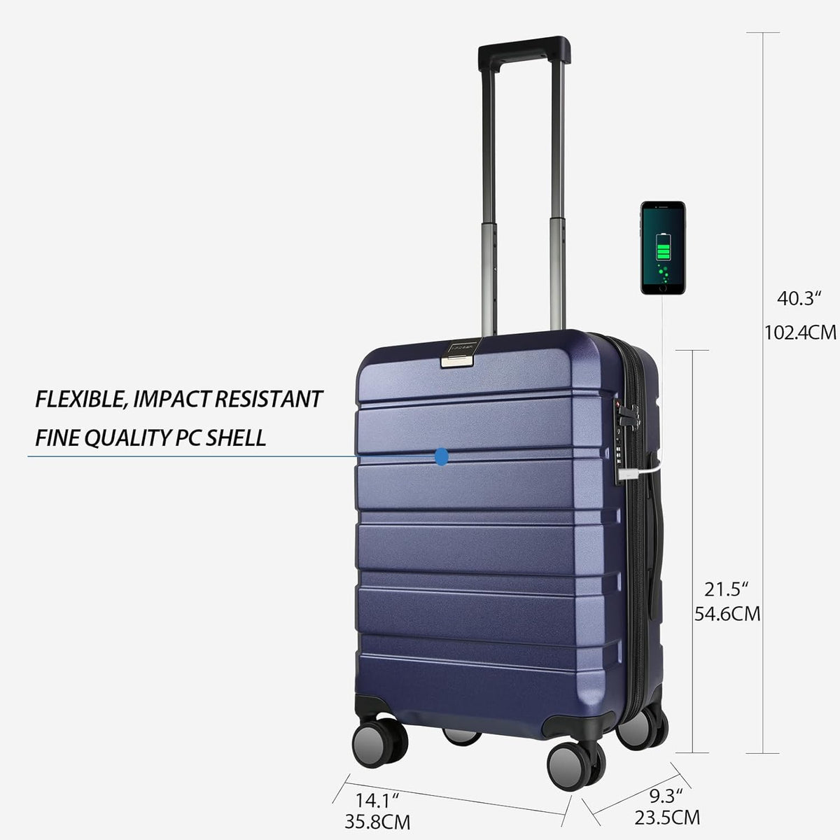 Hardside Expandable Carry On Luggage with Spinner Wheels & Built-in TSA Lock, Durable Suitcase Rolling Luggage with USB Port, Carry-On 20-Inch, White