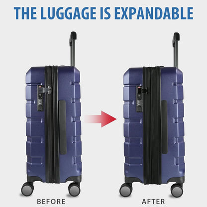 Hardside Expandable Carry On Luggage with Spinner Wheels & Built-in TSA Lock, Durable Suitcase Rolling Luggage with USB Port, Carry-On 20-Inch, White
