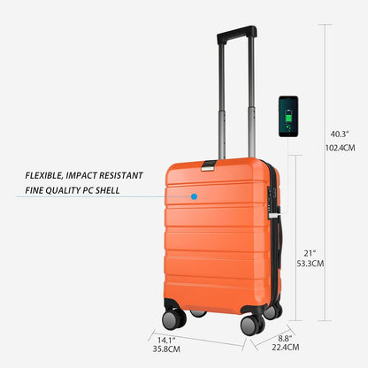 Hardside Expandable Carry On Luggage with Spinner Wheels & Built-in TSA Lock, Durable Suitcase Rolling Luggage with USB Port, Carry-On 20-Inch, White
