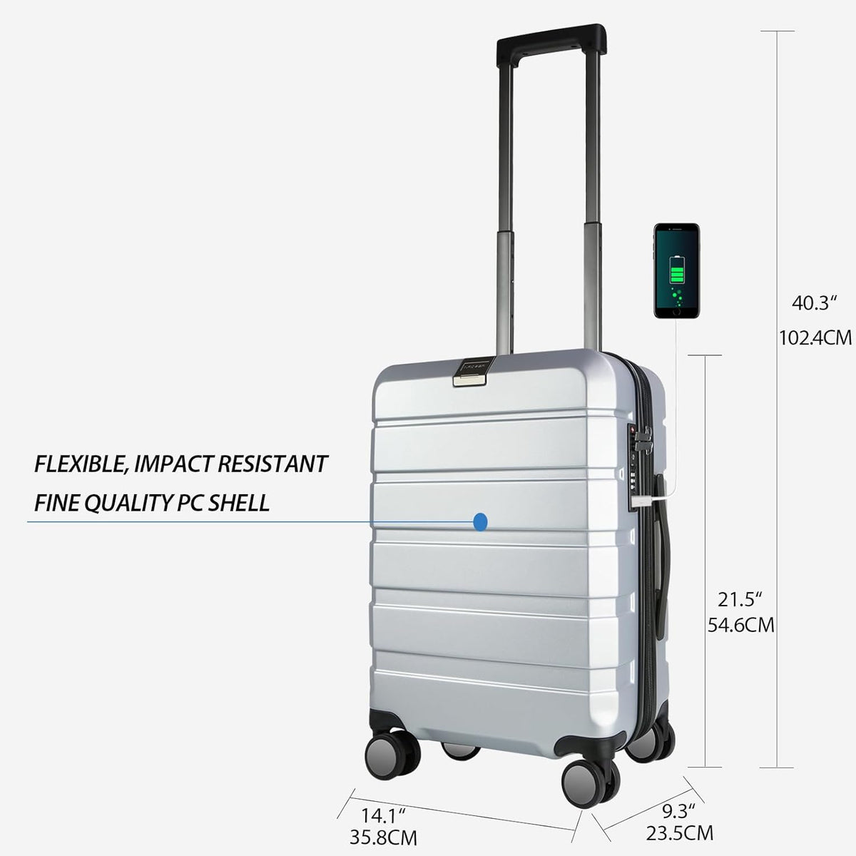 Hardside Expandable Carry On Luggage with Spinner Wheels & Built-in TSA Lock, Durable Suitcase Rolling Luggage with USB Port, Carry-On 20-Inch, White