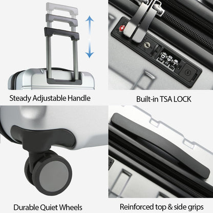 Hardside Expandable Carry On Luggage with Spinner Wheels & Built-in TSA Lock, Durable Suitcase Rolling Luggage with USB Port, Carry-On 20-Inch, White
