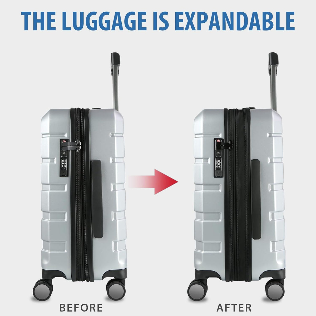 Hardside Expandable Carry On Luggage with Spinner Wheels & Built-in TSA Lock, Durable Suitcase Rolling Luggage with USB Port, Carry-On 20-Inch, White