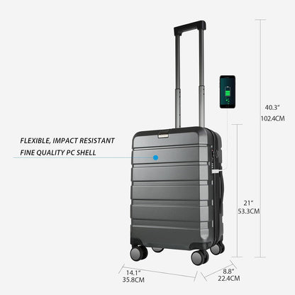Hardside Expandable Carry On Luggage with Spinner Wheels & Built-in TSA Lock, Durable Suitcase Rolling Luggage with USB Port, Carry-On 20-Inch, White