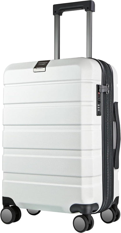 Hardside Expandable Carry On Luggage with Spinner Wheels & Built-in TSA Lock, Durable Suitcase Rolling Luggage with USB Port, Carry-On 20-Inch, White