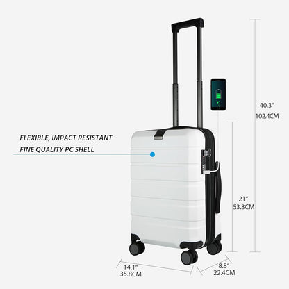 Hardside Expandable Carry On Luggage with Spinner Wheels & Built-in TSA Lock, Durable Suitcase Rolling Luggage with USB Port, Carry-On 20-Inch, White