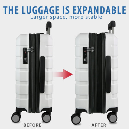 Hardside Expandable Carry On Luggage with Spinner Wheels & Built-in TSA Lock, Durable Suitcase Rolling Luggage with USB Port, Carry-On 20-Inch, White
