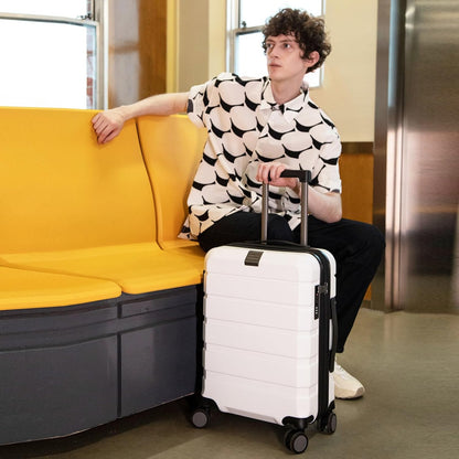Hardside Expandable Carry On Luggage with Spinner Wheels & Built-in TSA Lock, Durable Suitcase Rolling Luggage with USB Port, Carry-On 20-Inch, White