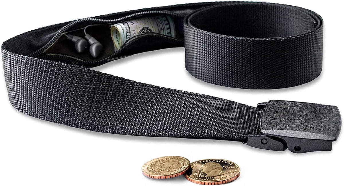 Travel Security Belt - Money Belt for Men Travel Security Belt with Hidden Money Compartment Pocket with Hidden Pocket Cashsafe Anti-Theft Wallet Non-Metal Buckle, Nylon Military Tactical