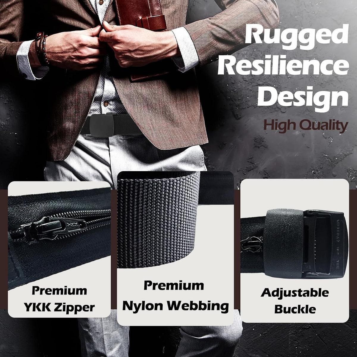 Travel Security Belt - Money Belt for Men Travel Security Belt with Hidden Money Compartment Pocket with Hidden Pocket Cashsafe Anti-Theft Wallet Non-Metal Buckle, Nylon Military Tactical
