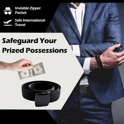 Travel Security Belt - Money Belt for Men Travel Security Belt with Hidden Money Compartment Pocket with Hidden Pocket Cashsafe Anti-Theft Wallet Non-Metal Buckle, Nylon Military Tactical