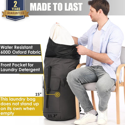Backpack Laundry Bag, 115L Heavy Duty Extra Large College Laundry Backpack, Dirty Clothes Bag with Shoulder Straps, Laundry Hamper Bag with Drawstring Closure for College Dorm, Apartment Charcoal grey