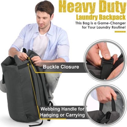 Backpack Laundry Bag, 115L Heavy Duty Extra Large College Laundry Backpack, Dirty Clothes Bag with Shoulder Straps, Laundry Hamper Bag with Drawstring Closure for College Dorm, Apartment Charcoal grey
