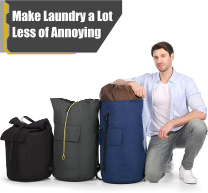 Backpack Laundry Bag, 115L Heavy Duty Extra Large College Laundry Backpack, Dirty Clothes Bag with Shoulder Straps, Laundry Hamper Bag with Drawstring Closure for College Dorm, Apartment Charcoal grey