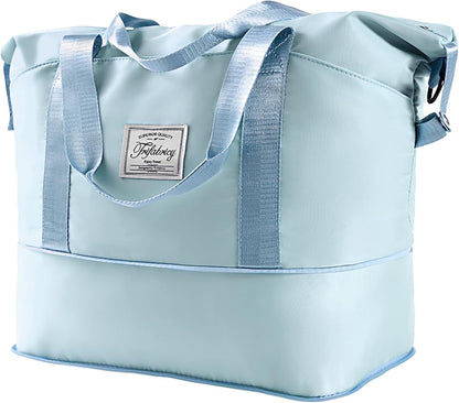 Travel Duffel Bag - Large Shoulder Weekender Overnight Bag, Carry on Bags with Wet Pocket, Waterproof Expandable Duffel Bags with Trolley Sleeve, Sports Tote Gym for Women, Peacock blue