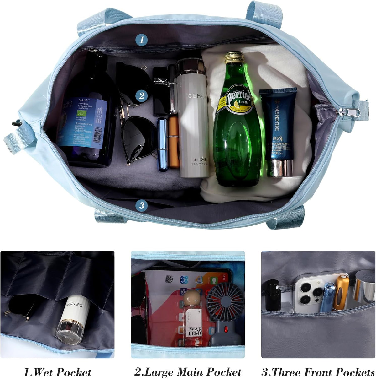 Travel Duffel Bag - Large Shoulder Weekender Overnight Bag, Carry on Bags with Wet Pocket, Waterproof Expandable Duffel Bags with Trolley Sleeve, Sports Tote Gym for Women, Peacock blue