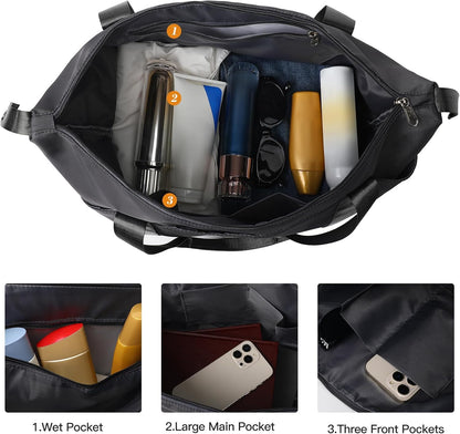 Travel Duffel Bag - Large Shoulder Weekender Overnight Bag, Carry on Bags with Wet Pocket, Waterproof Expandable Duffel Bags with Trolley Sleeve, Sports Tote Gym for Women, Peacock blue