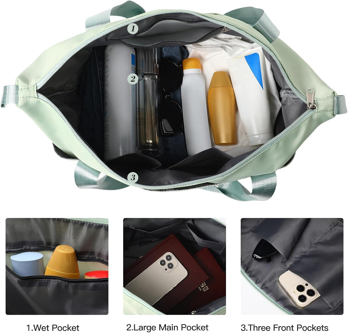 Travel Duffel Bag - Large Shoulder Weekender Overnight Bag, Carry on Bags with Wet Pocket, Waterproof Expandable Duffel Bags with Trolley Sleeve, Sports Tote Gym for Women, Peacock blue