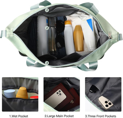 Travel Duffel Bag - Large Shoulder Weekender Overnight Bag, Carry on Bags with Wet Pocket, Waterproof Expandable Duffel Bags with Trolley Sleeve, Sports Tote Gym for Women, Peacock blue