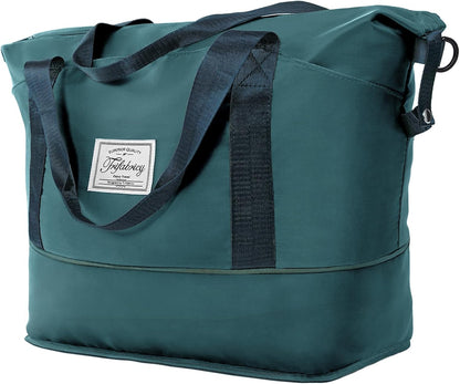 Travel Duffel Bag - Large Shoulder Weekender Overnight Bag, Carry on Bags with Wet Pocket, Waterproof Expandable Duffel Bags with Trolley Sleeve, Sports Tote Gym for Women, Peacock blue