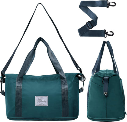 Travel Duffel Bag - Large Shoulder Weekender Overnight Bag, Carry on Bags with Wet Pocket, Waterproof Expandable Duffel Bags with Trolley Sleeve, Sports Tote Gym for Women, Peacock blue