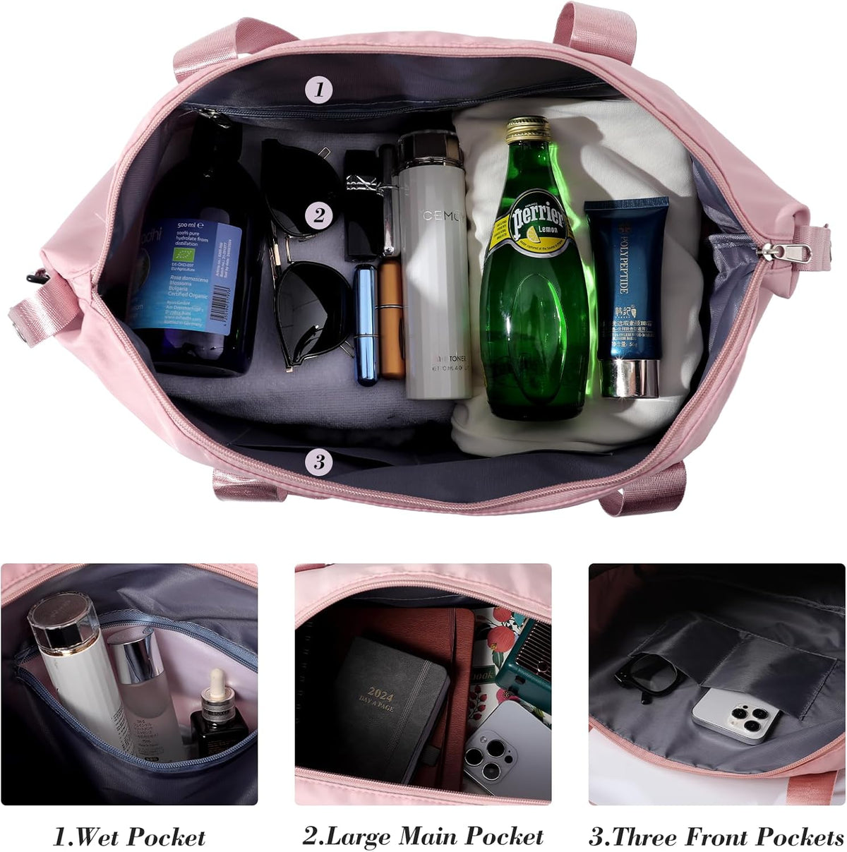 Travel Duffel Bag - Large Shoulder Weekender Overnight Bag, Carry on Bags with Wet Pocket, Waterproof Expandable Duffel Bags with Trolley Sleeve, Sports Tote Gym for Women, Peacock blue