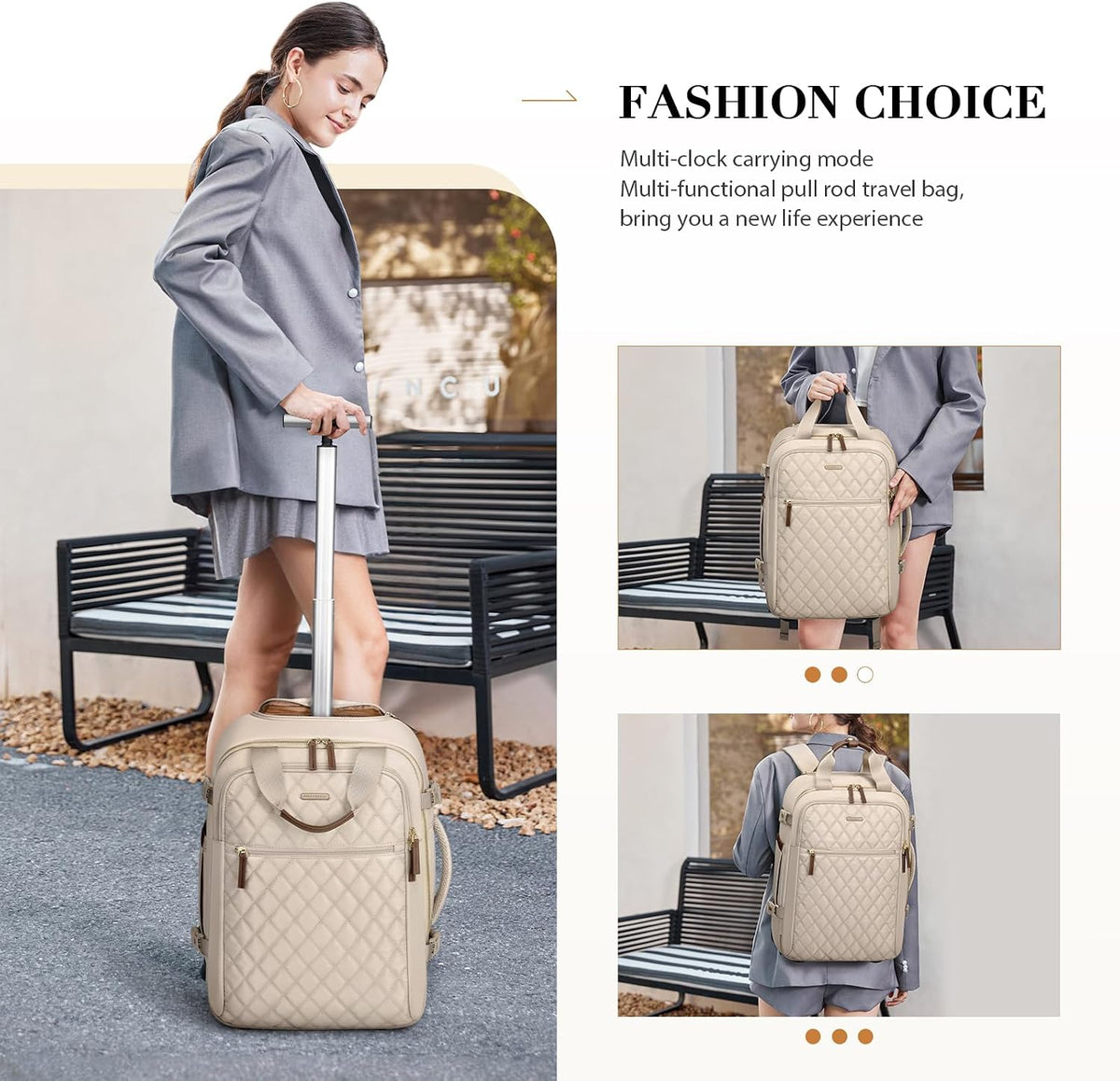 Rolling Backpack for Women,Travel Laptop Backpack with Wheels Roller Wheeled Backpack Underseat Carry On Luggage for Travel Business Trip,Fit 17Inch,Apricot