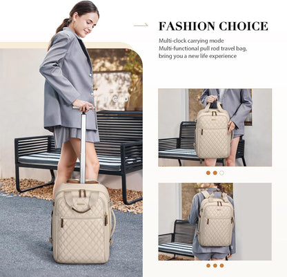 Rolling Backpack for Women,Travel Laptop Backpack with Wheels Roller Wheeled Backpack Underseat Carry On Luggage for Travel Business Trip,Fit 17Inch,Apricot
