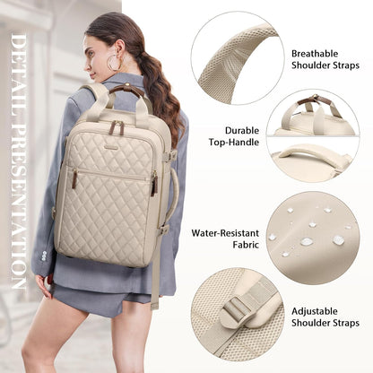 Rolling Backpack for Women,Travel Laptop Backpack with Wheels Roller Wheeled Backpack Underseat Carry On Luggage for Travel Business Trip,Fit 17Inch,Apricot