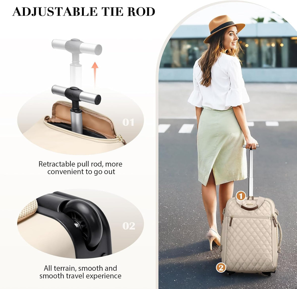 Rolling Backpack for Women,Travel Laptop Backpack with Wheels Roller Wheeled Backpack Underseat Carry On Luggage for Travel Business Trip,Fit 17Inch,Apricot