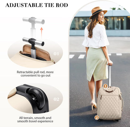 Rolling Backpack for Women,Travel Laptop Backpack with Wheels Roller Wheeled Backpack Underseat Carry On Luggage for Travel Business Trip,Fit 17Inch,Apricot