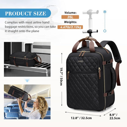 Rolling Backpack for Women,Travel Laptop Backpack with Wheels Roller Wheeled Backpack Underseat Carry On Luggage for Travel Business Trip,Fit 17Inch,Apricot
