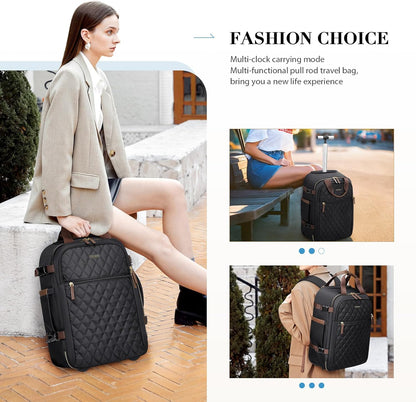 Rolling Backpack for Women,Travel Laptop Backpack with Wheels Roller Wheeled Backpack Underseat Carry On Luggage for Travel Business Trip,Fit 17Inch,Apricot