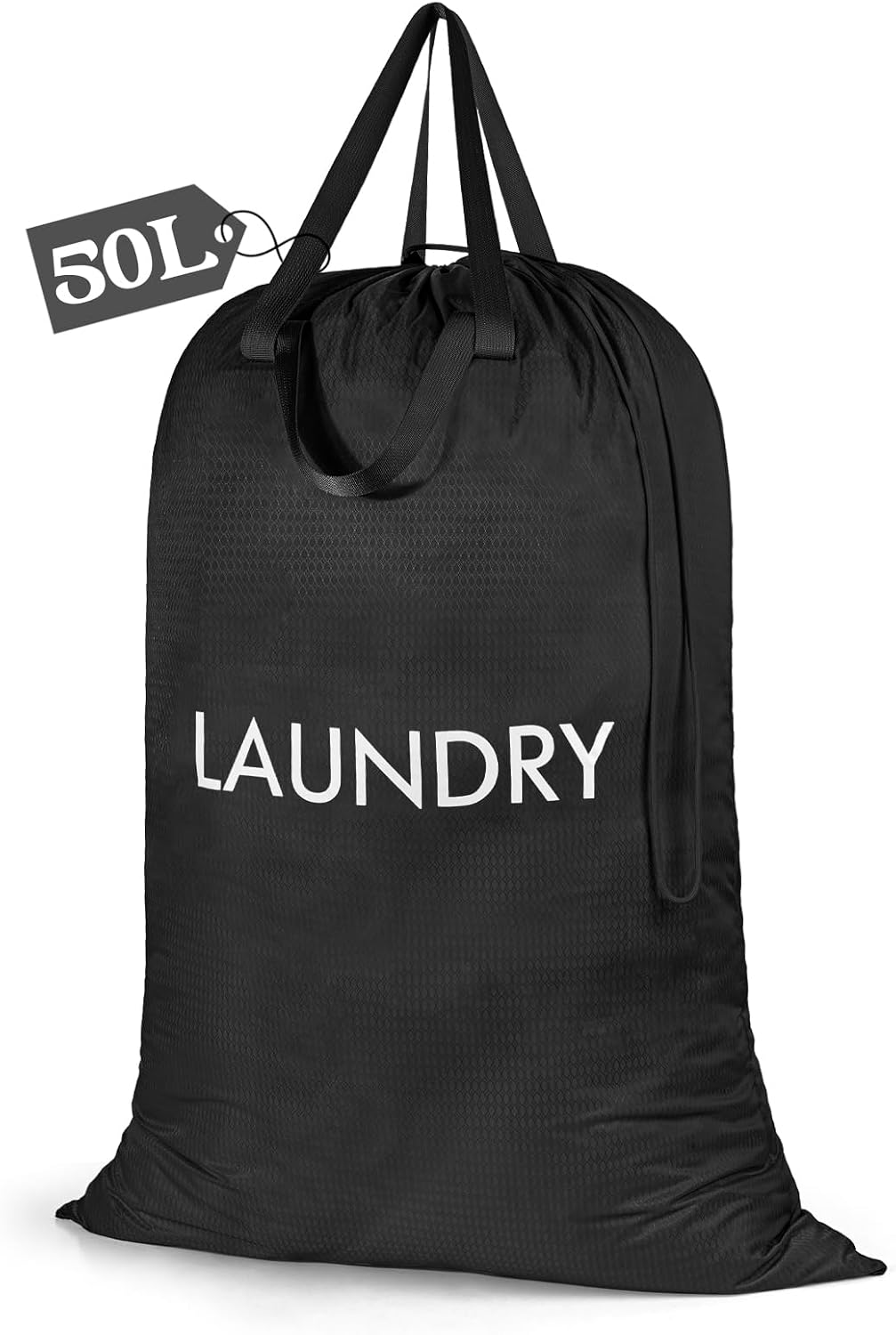 50L Laundry Bag with Handles, Dirty Clothes Storage Bag with Drawstring | Machine Washable Nylon, Waterproof, Foldable & Space-Saving for College Dorm, Camp, Trips, Cruise, Medium, Navy Blue