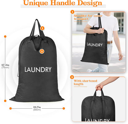 50L Laundry Bag with Handles, Dirty Clothes Storage Bag with Drawstring | Machine Washable Nylon, Waterproof, Foldable & Space-Saving for College Dorm, Camp, Trips, Cruise, Medium, Navy Blue