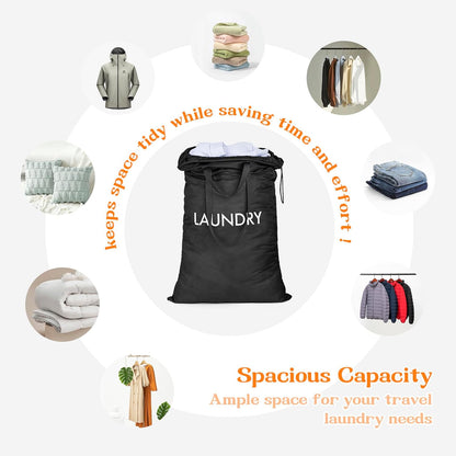 50L Laundry Bag with Handles, Dirty Clothes Storage Bag with Drawstring | Machine Washable Nylon, Waterproof, Foldable & Space-Saving for College Dorm, Camp, Trips, Cruise, Medium, Navy Blue