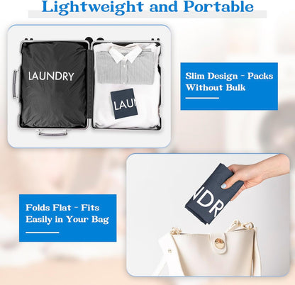 50L Laundry Bag with Handles, Dirty Clothes Storage Bag with Drawstring | Machine Washable Nylon, Waterproof, Foldable & Space-Saving for College Dorm, Camp, Trips, Cruise, Medium, Navy Blue