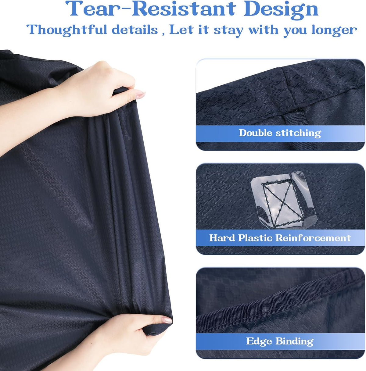 50L Laundry Bag with Handles, Dirty Clothes Storage Bag with Drawstring | Machine Washable Nylon, Waterproof, Foldable & Space-Saving for College Dorm, Camp, Trips, Cruise, Medium, Navy Blue