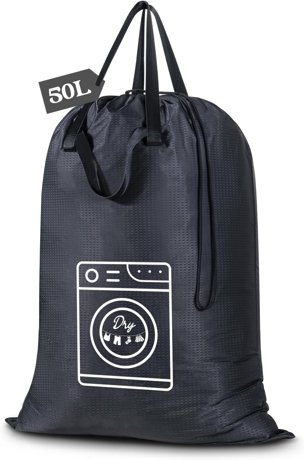 50L Laundry Bag with Handles, Dirty Clothes Storage Bag with Drawstring | Machine Washable Nylon, Waterproof, Foldable & Space-Saving for College Dorm, Camp, Trips, Cruise, Medium, Navy Blue