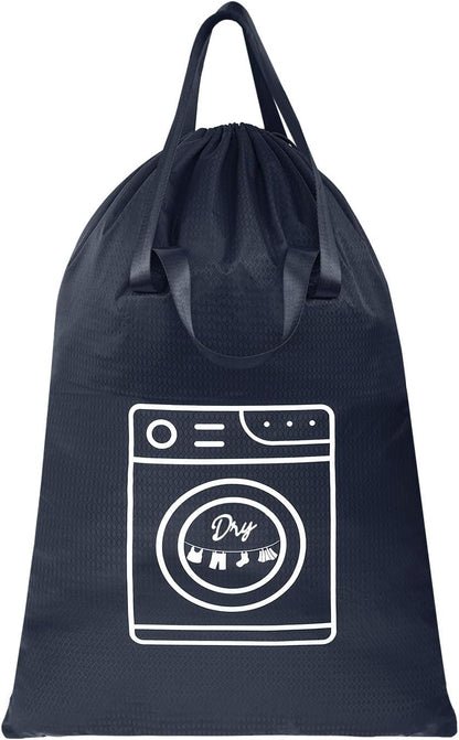 50L Laundry Bag with Handles, Dirty Clothes Storage Bag with Drawstring | Machine Washable Nylon, Waterproof, Foldable & Space-Saving for College Dorm, Camp, Trips, Cruise, Medium, Navy Blue