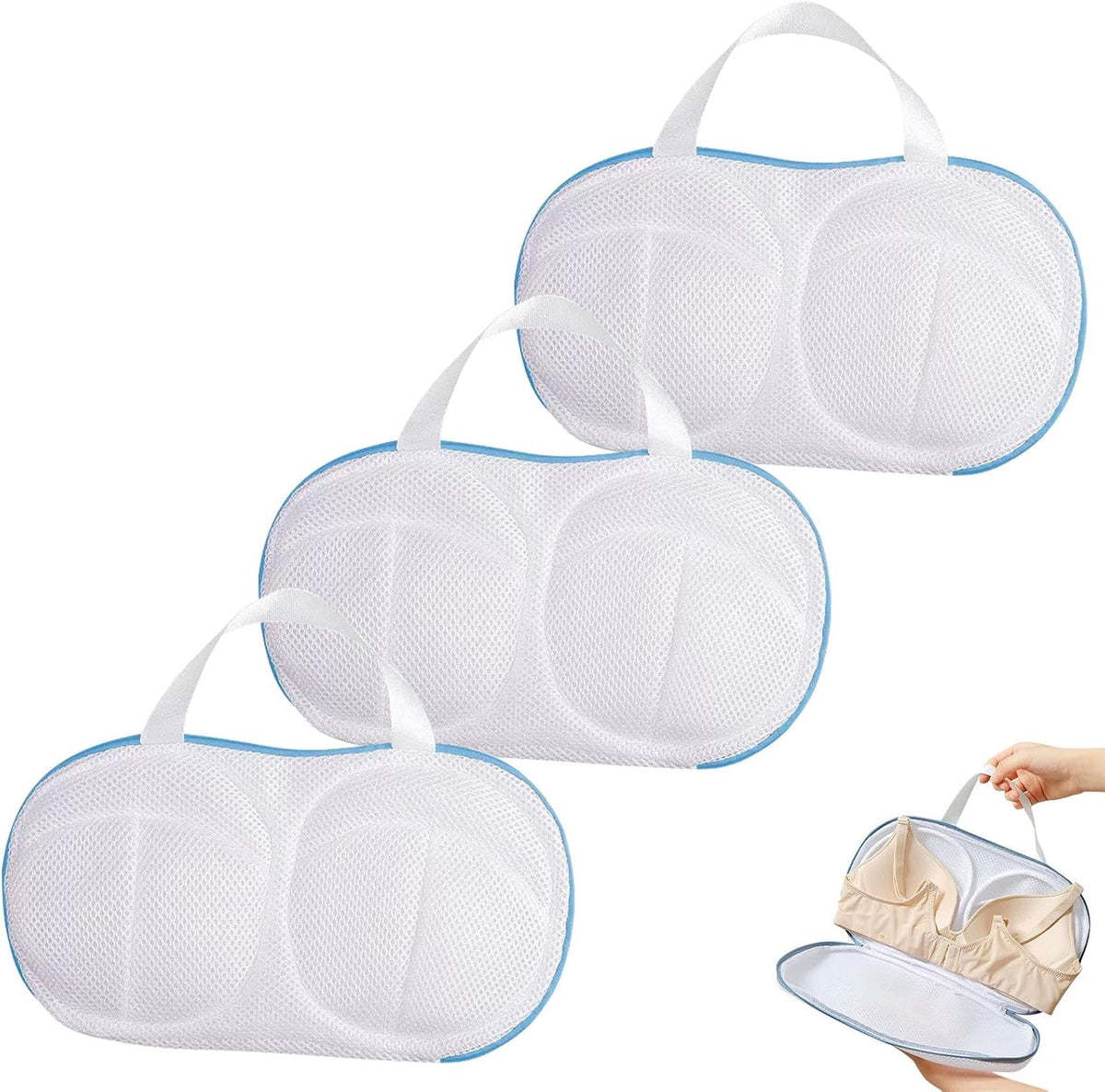 3 Pcs Bra Wash Bags for Laundry, Lingerie and Underwear, Mesh Delicates Bag for Washing Machine with Zipper, Protective Bra Laundry Bag for Women(SIZE:12.9x7.2 Inch)